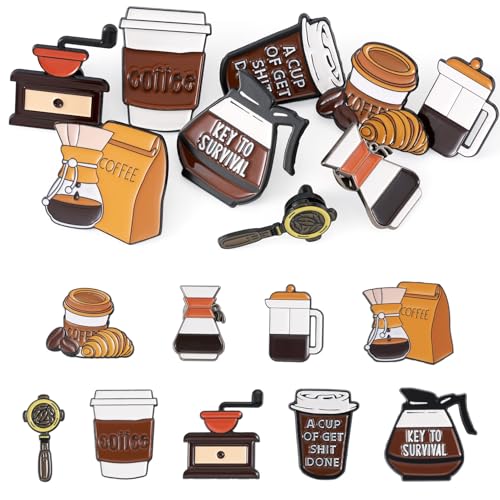 Image of Cheriswelry 9Pcs Coffee Theme Enamel Pin Coffee Cup Pot Croissant Bread Lapel Pins Cute Brooch Pins 24.5-31mm for Clothes Backpack Bags Hats Decoration