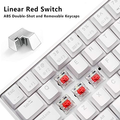 Velocifire Wireless Bluetooth Mechanical Keyboard, M1 Tkl61Ws 61-Key 60% Tactile Red Switch Mini Portable Mechanical Keyboard With Ice Blue Backlit, Compatible With Windows Os(White) #TOP1