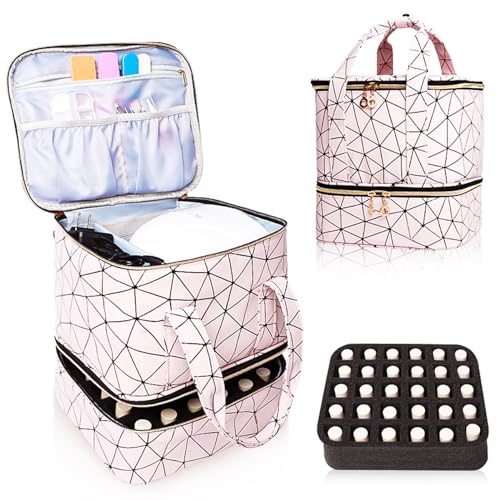BYLife Pink Large Makeup Bag, Nail Polish Organiser