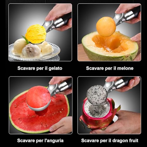 Ice Cream Spoon, Stainless Steel Ice Cream Scoop, Cucchiaio per Gelato con Grilletto, Ideal for Ice Cream, Melon, Meatballs, Mashed Potatoes or Melon Balls - immagine 5
