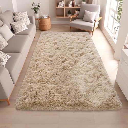 Beige Rugs for Bedroom 5x7 ft - Ultra Soft Faux Fur Area Rug - Plush Non-Slip Shaggy Carpet for Living Room, Cozy Fluffy Rug for Kids Boys Girls Dorm Nursery Room, High Pile Floor Carpet
