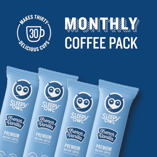 Image of Sleepy Owl French Vanilla Flavour 100% Arabica Coffee Sachets | 60g - Pack of 90 x 2g Instant Coffee Powder Sachets | Travel Friendly