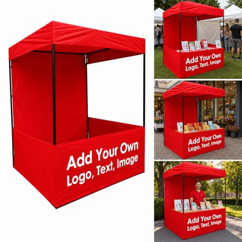Image of Canopy Tent Portable Waterproof Demo Canopy Stall 4x4x7 Ft for Outdoor Advertising, Marketing Stall, Exhibitions - Portable Tent with UV Protection, Heavy-Duty with Carry Bag (4x4x7, Red)
