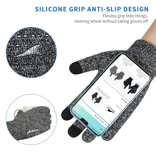 Achiou Winter Gloves For Men Women,2 Pairs Touch Screen Texting Warm Gloves With Thermal Soft Knit Lining,Elastic Cuff thumb #2