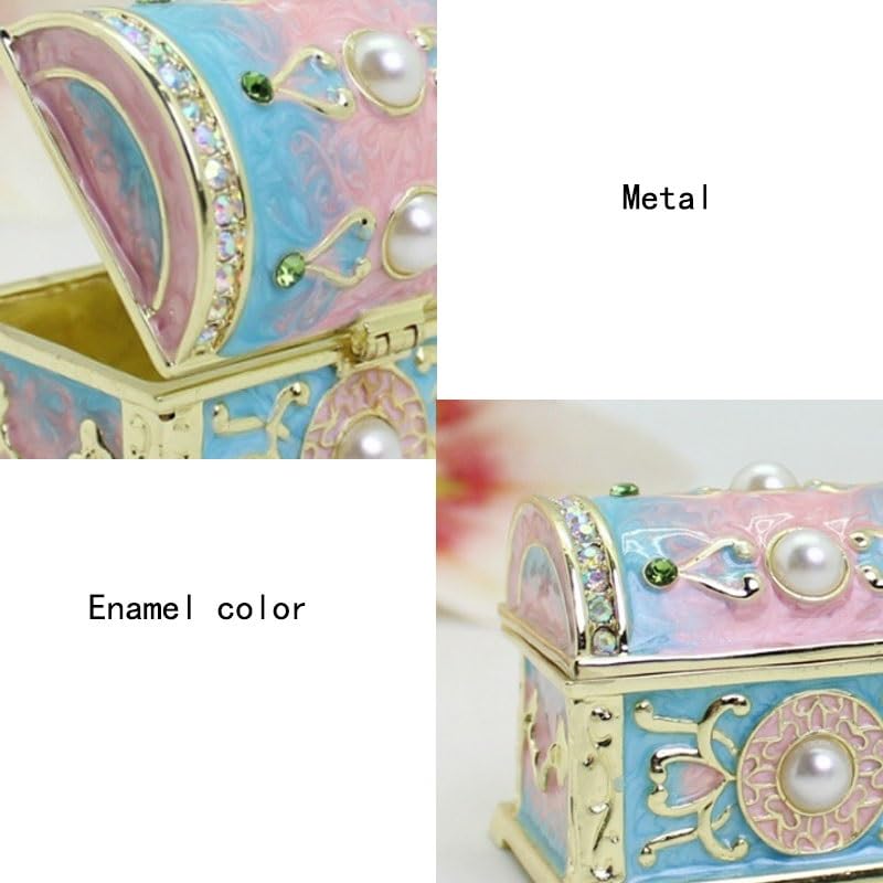 pudełko na biżuterię, Enamel Metal Jewelry Box Portable Ring Earring Case Desktop Storage Craft Gifts