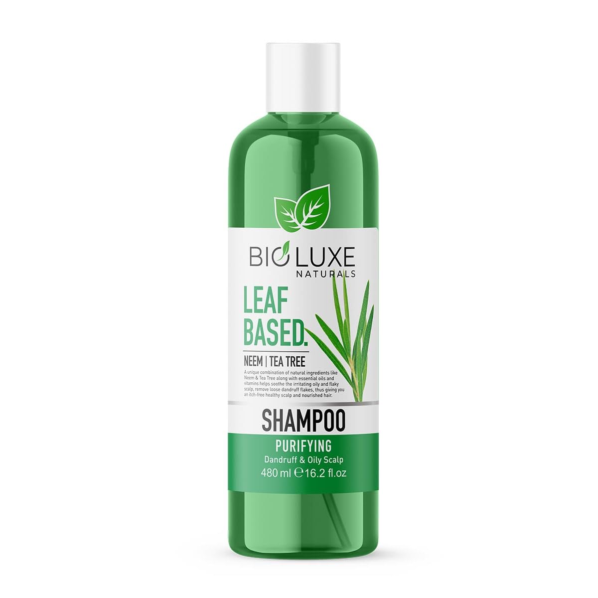 Bioluxe Green Natural Hair Care Leaf Based Shampoo 480ml, Neem, Tea Tree, Dandruff, Oily Scalp, Sulphate Free, Paraben Free, Hair Regrowth Treatment, Shampoos