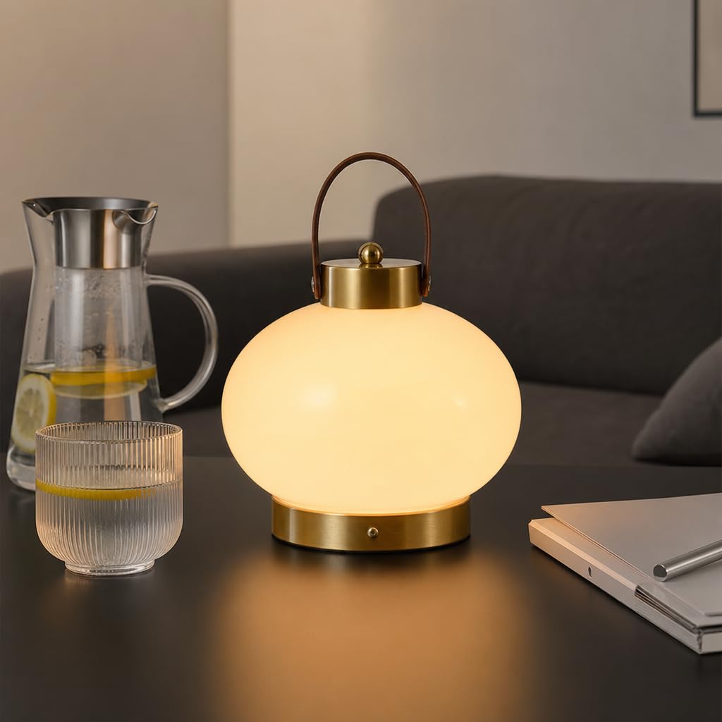 Kugellampe LED Dimmbare Akku Tischlampe Batteriebetrieben USB Aufladbare Leselampe 3000K Warmes Licht Batteriebetrieben Tischleuchte 2000mAh Runde Glaslampenschirm Wohnzimmerlampe