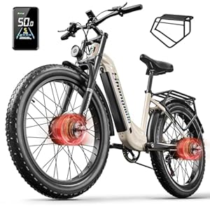 Shengmilo Dubbele motor, elektrische mountainbike voor volwassenen, 26 inch, 3.0 Snow Fat Tire, 48 V 17,5 Ah batterij, 7 versnellingen, dubbele olie, dubbele rem, elektrische fiets met olierem en