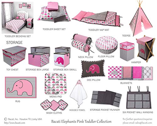 Bacati - Elephant Pink, Fuchsia, Grey 100% Cotton Girls Universal Baby Crib Or Toddler Bed Fitted Sheet #TOP6