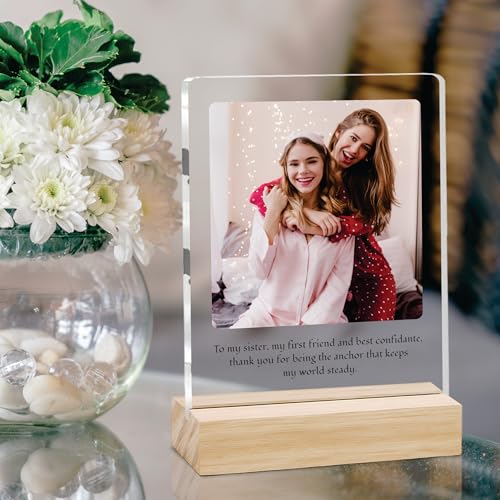 Image of Giftplease Customized Photo Frame with Text & Wooden Stand | Personalised Printed Photo Frame Gift for Sister | Birthday, Tabletop D cor | Customized Photo Gift (6x8 Inches) SIS 05