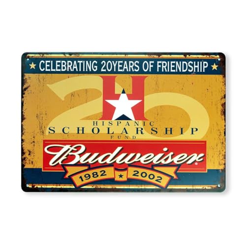 Image of Decorative Retro Metal Signs Wall Plate - 12x8 Inch (Budwiser Retro) | Weatherproof Vintage Metal Sign Plate for Cafe, Home, Bar, Garage | Decorative Wall Hanging Sign Board