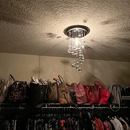 Modern Raindrop Chandelier, Elegant Spiral Flush Mount Crystal Chandelier Ball Fixture Pendant Ceiling Lamp Lighting Fixtures For Bedroom, Hallway, Livingroom, 8''X15.8'' Of Crystop #TOP6