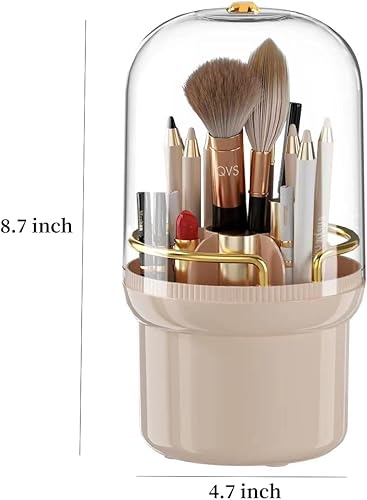 Miniatura 5 de Soporte para brochas de maquillaje, organizador de brochas de maquillaje giratorio de 360 con tapa, almacenamiento de brochas cosméticos a prueba de