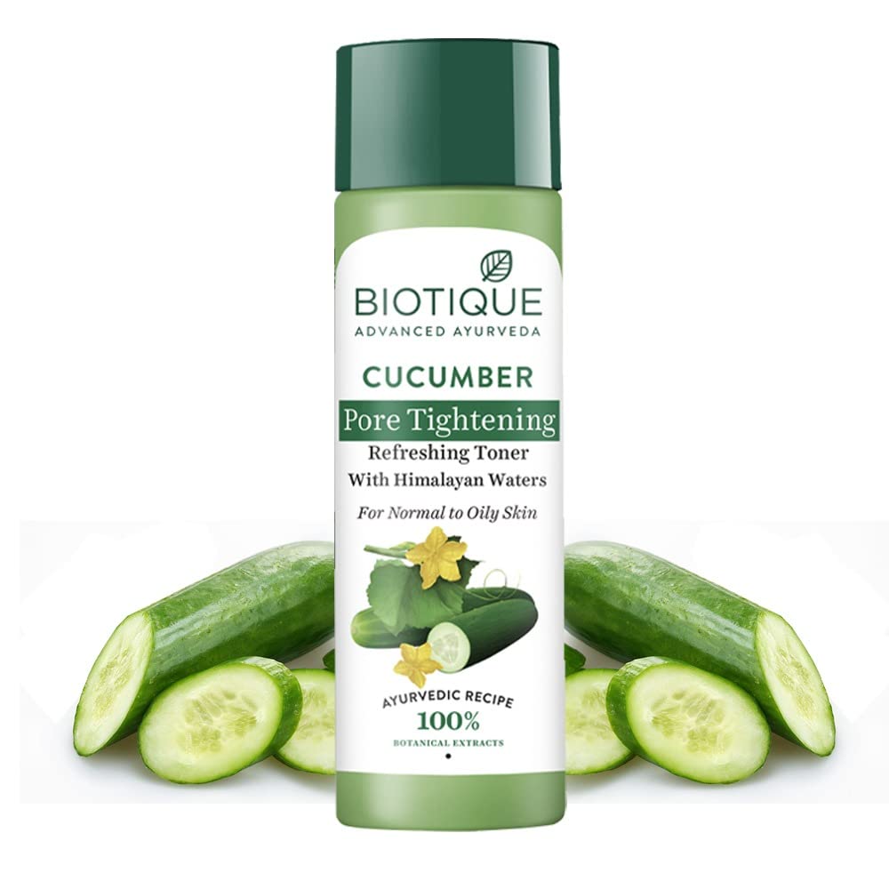 Biotique Cucumber Pore Tightening Toner| Ayurvedic and Organically Pure| Maintains Skin’s Natural pH |100% Botanical Extracts| Suitable for Normal & Oily Skin Types| 120mL