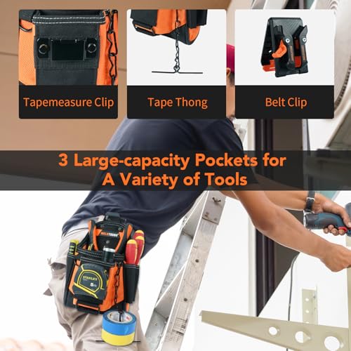 MELOTOUGH Small Electrician Tool Pouch for Tool Belt with Belt Clip Attachment 9 Pockets Tradesman Tool Bag Pouch with Tape Thong Electrician Tool Holster(Orange 3 MELOTOUGH Small Electrician Tool Pouch for Tool Belt with Belt Clip Attachment 9 Pockets Tradesman Tool Bag Pouch with Tape Thong Electrician Tool Holster(Orange - Image 3