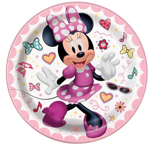 Minnie Mouse Party Supplies Pack Serves 16: 7" Dessert Plates Beverage Napkins Cups And Table Cover With Birthday Candles (Bundle For 16) #TOP1