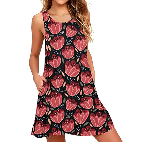DDDHL Vestidos casuais femininos vestidos de verão camiseta floral de praia vestido de verão sem man
