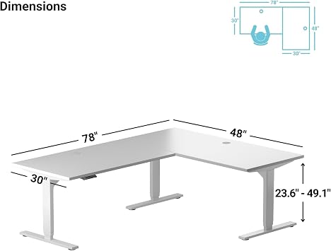 Progressive Desk 78 x 48, L Shaped Corner Height Adjustable Standing Desk