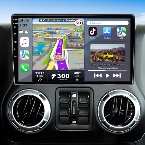 Car Radio Replacement for Jeep Wrangler JK 2007-2018: 8-Core 4GB+64GB 10.2 Inch Touchscreen Stereo with Wireless CarPlay Android Auto - Upgrade Android 15 Head Unit GPS Navigation