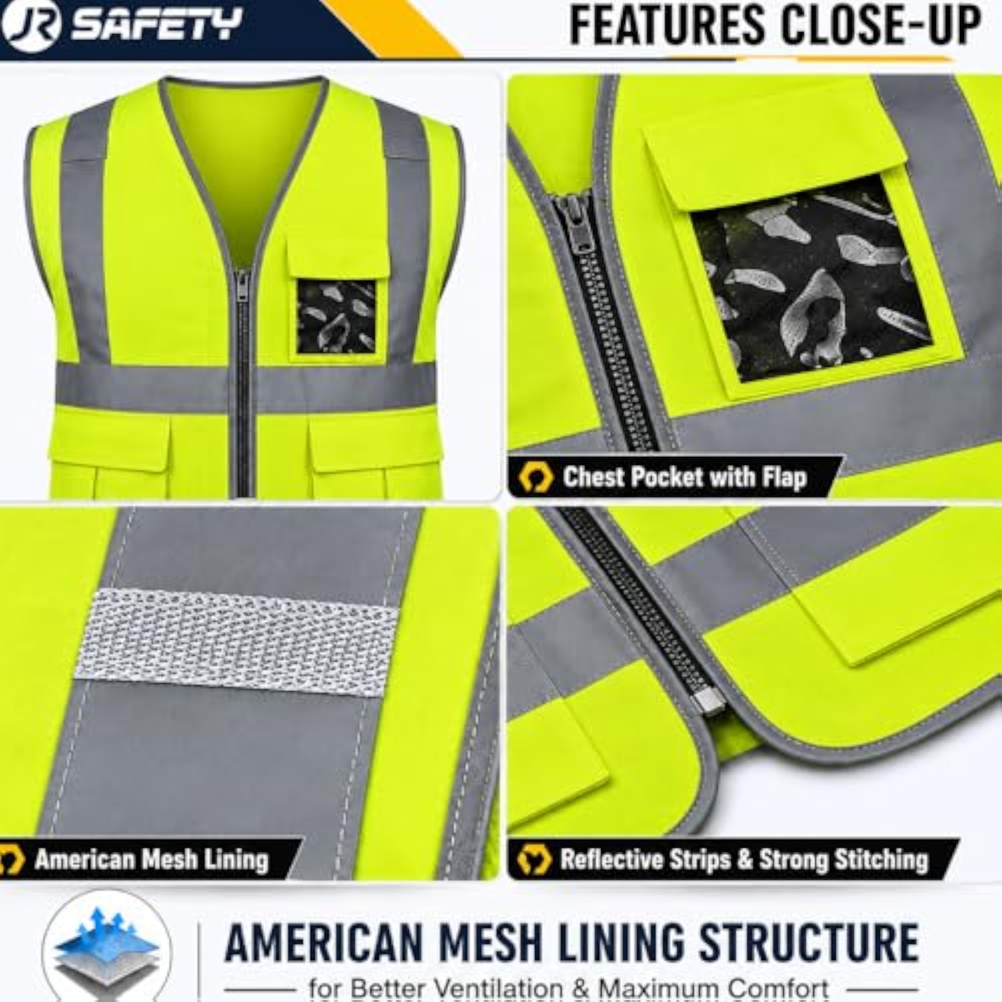 High Visibility Reflective Safety Vest with Utility Pockets