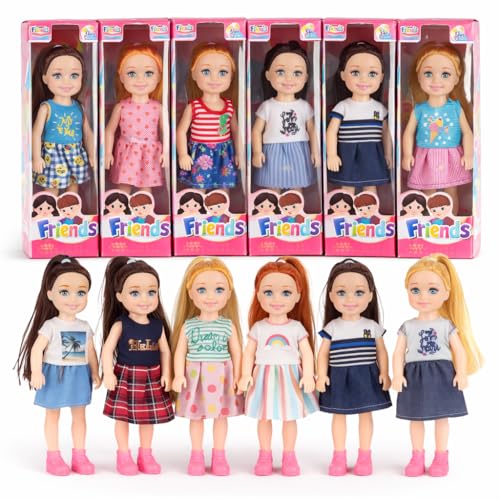 12 Pack Little Girls Party Favors Dolls - 5 Small Toddler Figures with Outfits Dollhouse Size Pretend Play Set Bulk Bundle Kids Toys Party Favors Classroom Prizes Goodie Bag Fillers