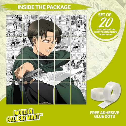 Image of MODERN GALLERY MART Pack of 20 Attack on Titan Levi Ackerman Manga Poster | A4 Size Anime Wall Art (8.3 x 11.7 inch) | Manga Posters with Glue Dots | Anime Poster for Bedroom, Living Room, Office