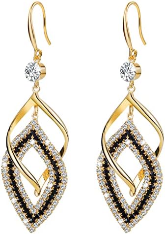 BTOYM Dangle Earrings 14k Gold Plated Drop Earrings Double Linear Geometric Round Diamond Boho Earrings for Women Girls (GOLD-2)