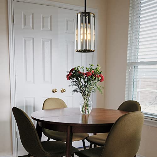 Image of Black Pendant Lighting Modern Pendant Light Mini Crystal Chandeliers Adjustable Pendant Light Fixture for Kitchen Island Dinning Room Corridor Bedroom(Black 1-Light)