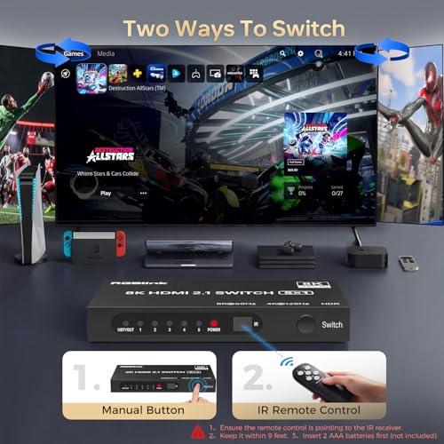 Image of 8K HDMI Switch 5 in 1 Out, HDMI 2.1 Switch 4K@120Hz 8K@60Hz 5 Port HDMI Switcher Splitter, Compatible with PS5,Nintendo Switch, Xbox, Apple TV Fire Stick,Laptop, Monitor,