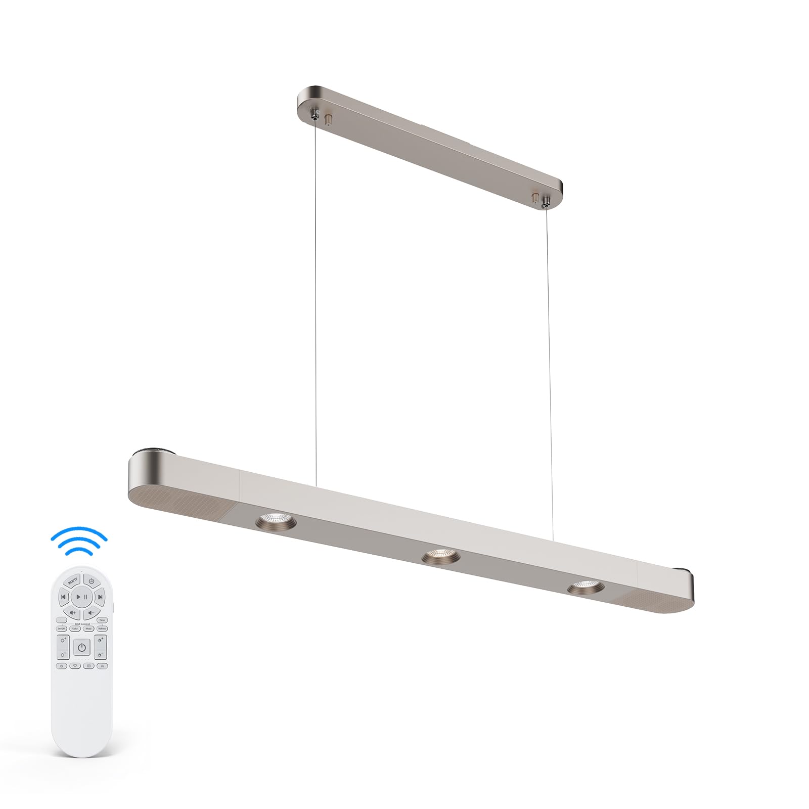 Photo 1 of 39” Smart LED Pendant Light, Modern Linear Kitchen Island Light Built-in Speakers & Ambience Lights,Dimmable,Adjustable Height,with Remote Control for Dining Room Kitchen Bar Table(Gold) Champaign Gold