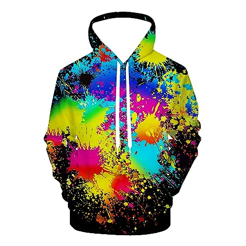 Amazon.com: QiErDesign Black Rainbow Paint Pullover Hoodie 3D