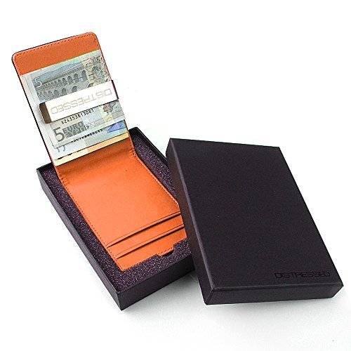 Preisvergleich Produktbild Distressed - Kreditkartenetui mit Edelstahl Geldklammer / Geldscheinklammer in Geschenkverpackung - orange