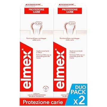 Elmex Collutorio Protezione Carie 2x400 ml I Con Fluoruro Amminico I Doppio scudo protettivo I Rinfresca l´alito I Remineralizza lo Smalto | 0% Alcohol