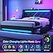 Rolanstar Full Bed Frame with LED Lights and Charging Station, PU Leather Bed with Drawers, Wooden Slats, Noise Free, Easy Assembly, Black