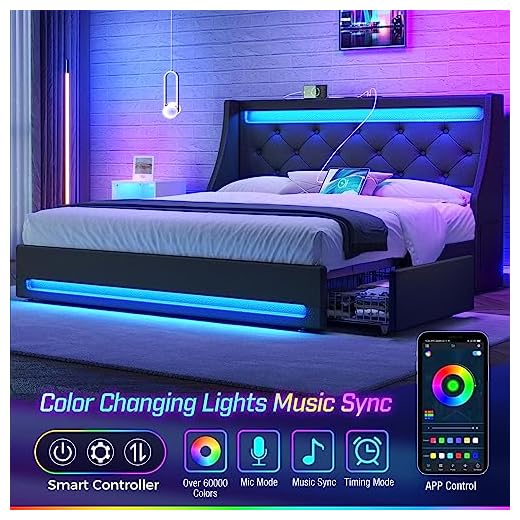 Rolanstar Full Bed Frame with LED Lighting