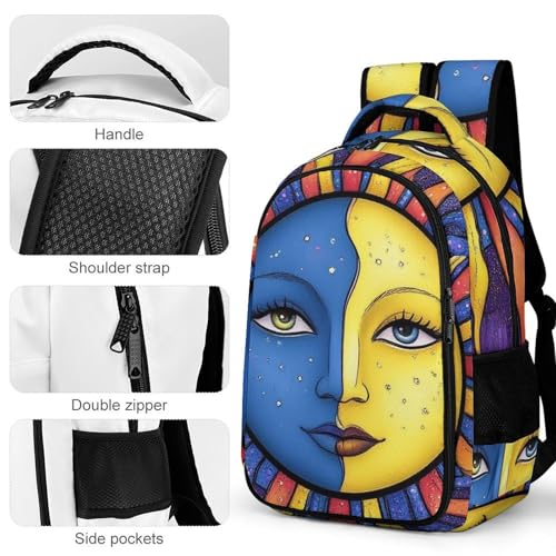Backpack for Men Women, Cute Hippie Sun Moon Art Adjustable Strap Backpack for Travel, Business, Unisex Comfy Large Capacity Shoulder Bag4