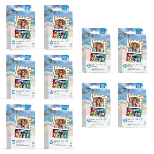 Image of HP Sprocket 3.5 x 4.25 inch Zink Sticky-Backed Photo Paper (1000 Pack) Compatible with HP Sprocket 3x4 Photobooth and Photo Printer