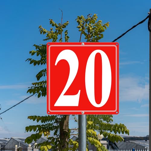 Image of Premium Aluminum Number Signs 20, Metal 12 inch X 12 inch Red Numbered Signs Outdoor for Parking Lots, Floor, Dock, Court, Aisle, Field, High Visibility, No Fade, Weather-resistant