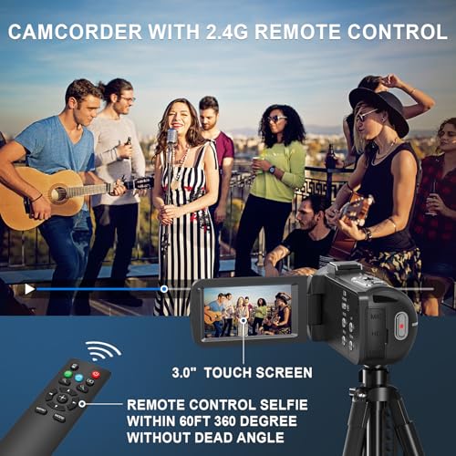 Videocámara 8K, visión nocturna IR, zoom digital 18X, pantalla táctil, WiFi para YouTube, incluye tarjeta SD de 32G, control remoto, micrófono, 2 baterías