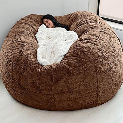 FIKUP Super Big Bean Bag Chair Cover, 7ft Giant Fur Bean Bag Cover Lounger Bean Bag, Fur BeanBag Lazy Sofa Bed Cover (Color : Brown, Size : 7ft)