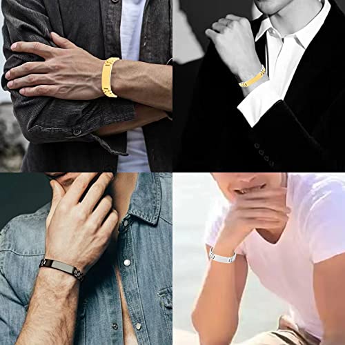Sunfrere Luxury Personalized Men’s Wristband Id Bracelet Stainless Steel Engraving Link Bracelets With Adjuster For Couple Husband Dad Son Boyfriend Christmas Jewelry Gift #TOP5