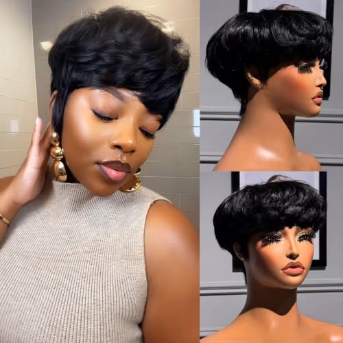Pixie Cut Wig Human Hair for Black Women Bowl Cut Hairstyle Short...