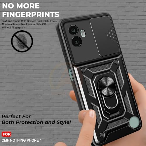 Image of Armor Bumper Back Cover Case for Nothing CMF Phone 1 Rotating Camera Cover, Ring Holder & Kickstand | Heavy Duty & 360 Degree Protection Nothing CMF Phone 1 Back Cover (Black)