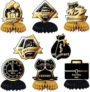 Retirement Party Table Decorations, 8PCS Black Gold Retirement Honeycomb Centerpieces Decorations Retirement Honeycomb Table Toppers for Happy Officially Retired Party Decoration Party Supplies