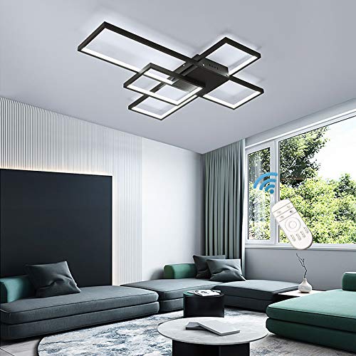 Garwarm Led Ceiling Light, Modern 68W Flush Mount Dimmable 3-Layer Ceiling Lamp With Remote Control Black Geometric Metal Chandelier Light Fixture For Living Room Bedroom Study Kitchen #TOP1