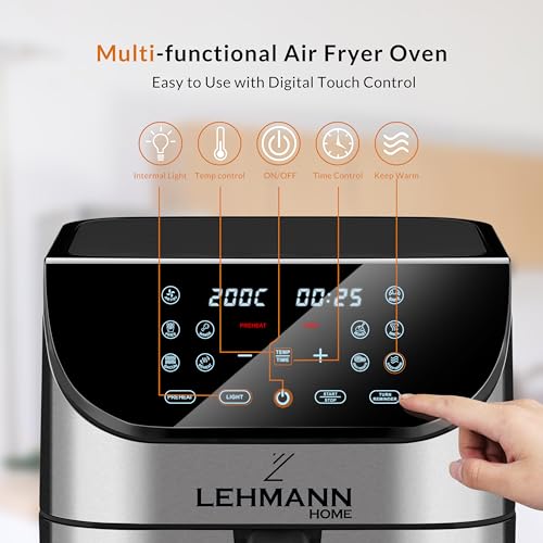 LEHMANN Heteluchtfriteuse met mand van 8 liter, 1800 W, met 12 programma's, kijkvenster, verlichting, max. 200 °C, timer, touch-display, anti-aanbaklaag, wasbaar in - Afbeelding 4