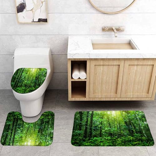 VPUPCN Tropical Rainforest 3 Pcs Bath Rugs Set,Green Palm Plnat Nature Jungle Landscape Lush Tree Forest Botanical Bathroom Kitchen Rug with 17.8