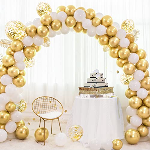 Geburtstagsdeko Luftballon Girlande, Gold Weiß Luftballons Geburtstag Ballon Girlande, 104 Stück Ballons Party Dekoration Set mit Konfetti Luftballons für Geburtstag Hochzeit Abschluss Baby Shower Cover