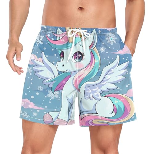 Short de bain homme licorne arc-en-ciel respirant pour la plage et l'été