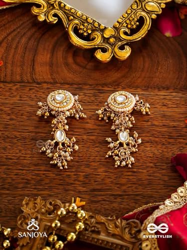 Image of SANJOYA by EVERSTYLISH Kundan Earrings for Women | Classic Pearl & Gold Accent Dangler Earrings | Ethnic Jewelry for Weddings, Festivals & Special Occasions